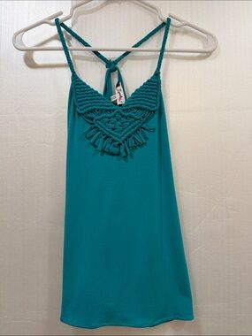 Sweetees Teal Macrame-Front Tank Top